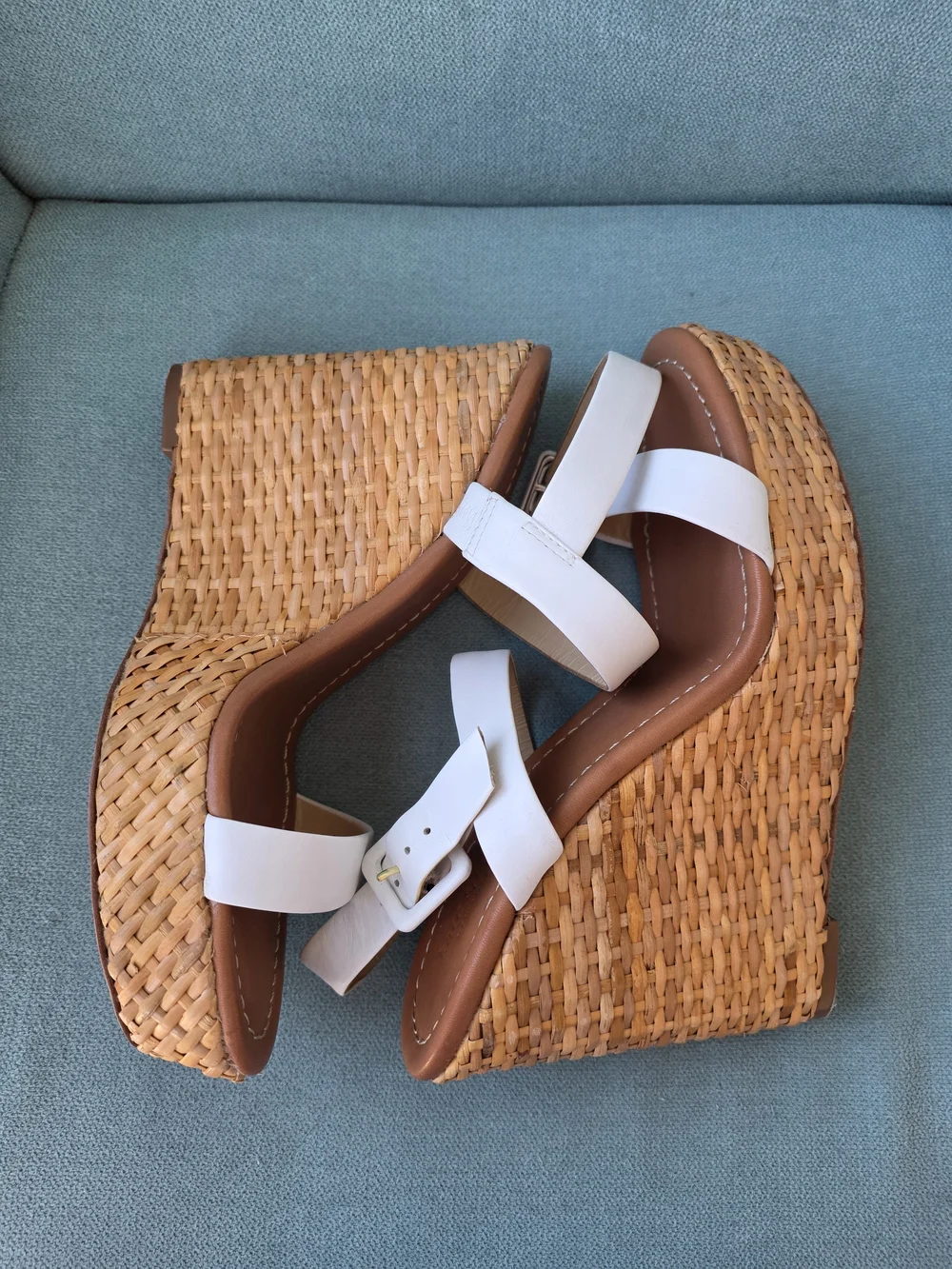 kate spade White Leather Woven Wedge Sandals - Picture 5 of 6
